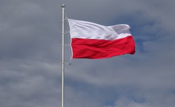 flaga Polski na tle nieba