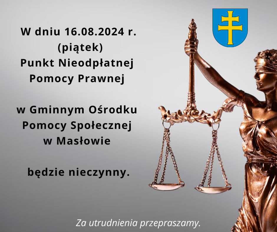 Punkt Nieodpłatnej Pomocy Prawnej w Masłowie w piątek będzie zamknięty