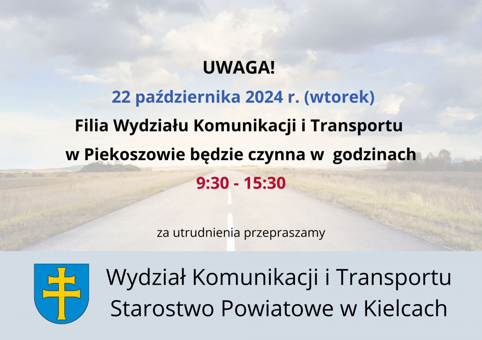 Filia WKiT w Piekoszowie - zmiana godzin obsługi (22.10.2024)